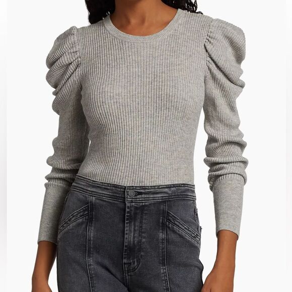 7 For All Mankind Rib-Knit Puff Shoulder Sweater Womens Size Medium - Picture 1 of 13